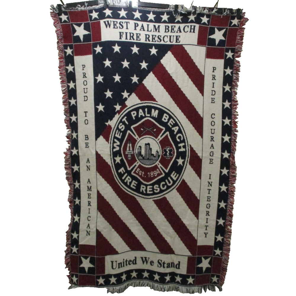 West Palm Beach Fire Rescue Red White Blue Patriotic Reversible Throw Blanket